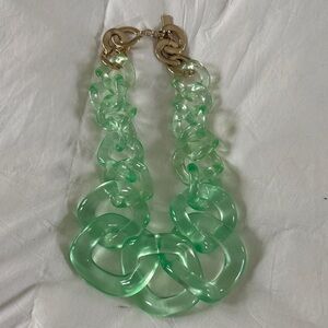 Elegant Green Lucite type Chain Necklace with Gold Clasp and Chain   Not heavy